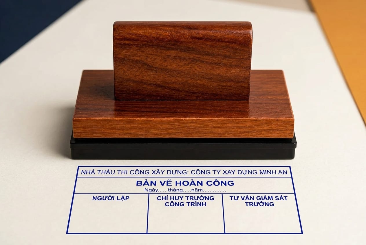 Minh họa mẫu dấu hoàn công trong trường hợp không có tổng thầu